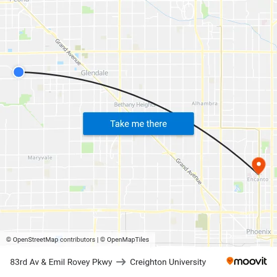 83rd Av & Emil Rovey Pkwy to Creighton University map