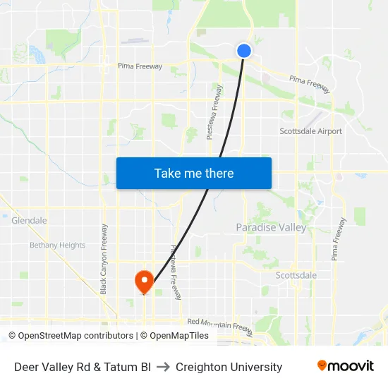 Deer Valley Rd & Tatum Bl to Creighton University map