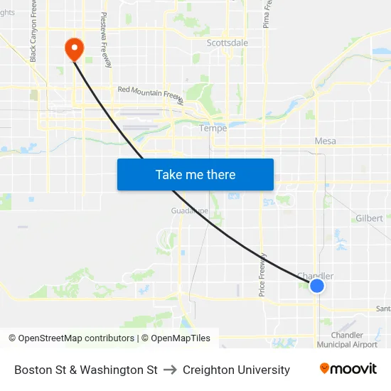 Boston St & Washington St to Creighton University map