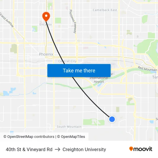 40th St & Vineyard Rd to Creighton University map