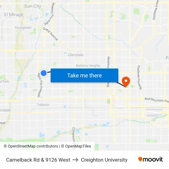 Camelback Rd & 9126 West to Creighton University map