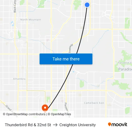 Thunderbird Rd & 32nd St to Creighton University map