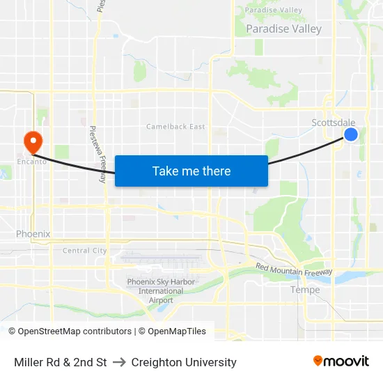Miller Rd & 2nd St to Creighton University map