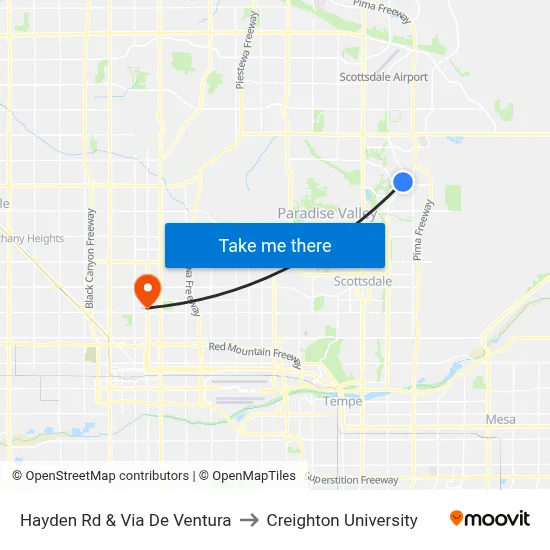 Hayden Rd & Via De Ventura to Creighton University map