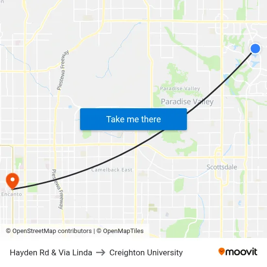 Hayden Rd & Via Linda to Creighton University map