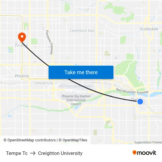 Tempe Tc to Creighton University map