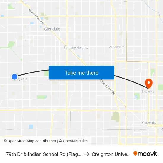 79th Dr & Indian School Rd (Flag Zone) to Creighton University map