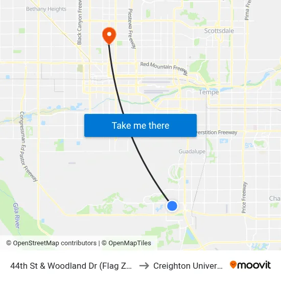 44th St & Woodland Dr (Flag Zone) to Creighton University map