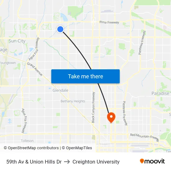 59th Av & Union Hills Dr to Creighton University map