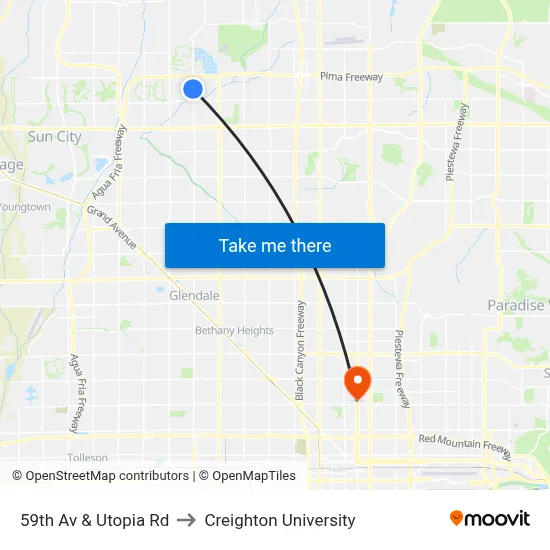 59th Av & Utopia Rd to Creighton University map