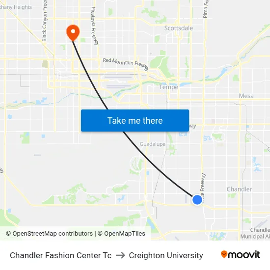 Chandler Fashion Center Tc to Creighton University map