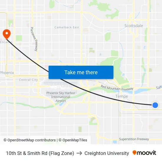 10th St & Smith Rd (Flag Zone) to Creighton University map