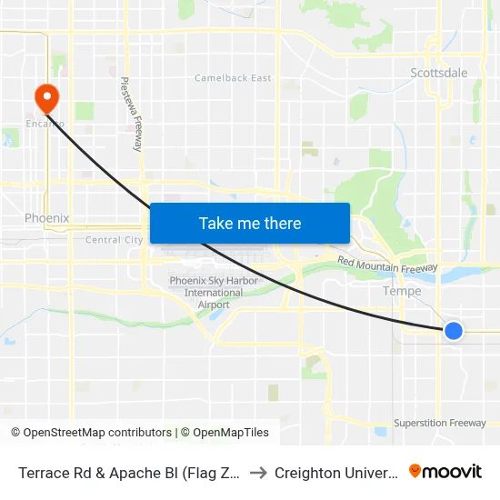 Terrace Rd & Apache Bl (Flag Zone) to Creighton University map
