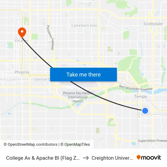 College Av & Apache Bl (Flag Zone) to Creighton University map