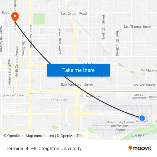 Terminal 4 to Creighton University map