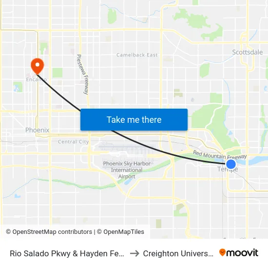 Rio Salado Pkwy & Hayden Ferry to Creighton University map