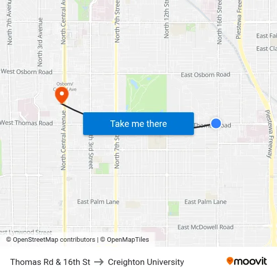 Thomas Rd & 16th St to Creighton University map