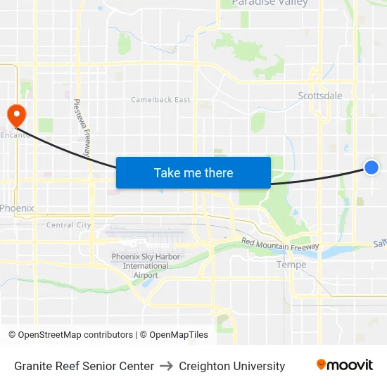 Granite Reef Senior Center to Creighton University map