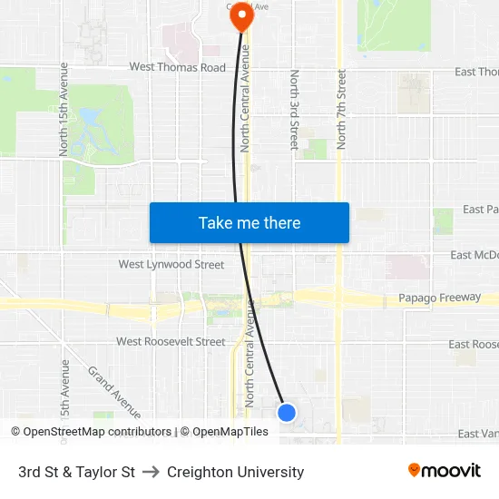 3rd St & Taylor St to Creighton University map