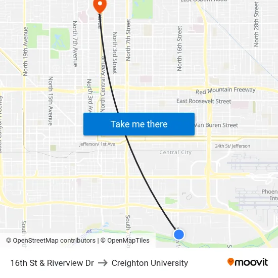 16th St & Riverview Dr to Creighton University map