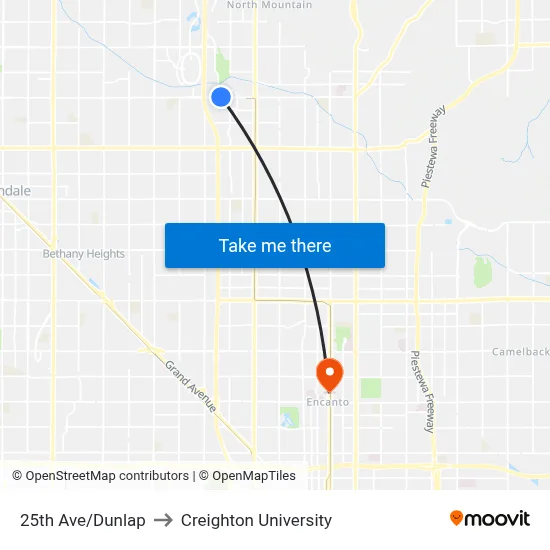 25th Ave/Dunlap to Creighton University map