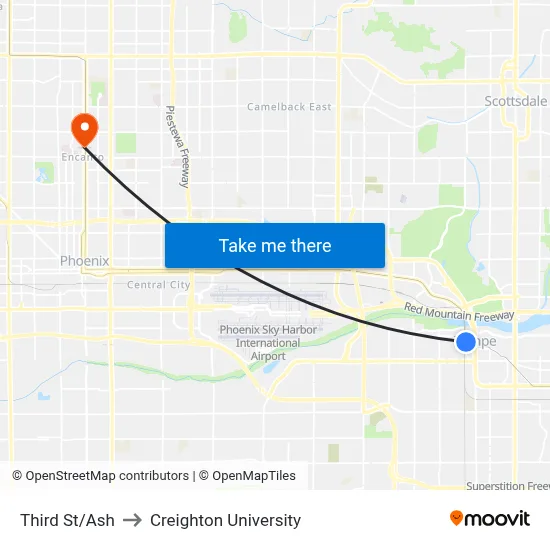 Third St/Ash to Creighton University map