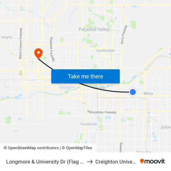 Longmore & University Dr (Flag Zone) to Creighton University map
