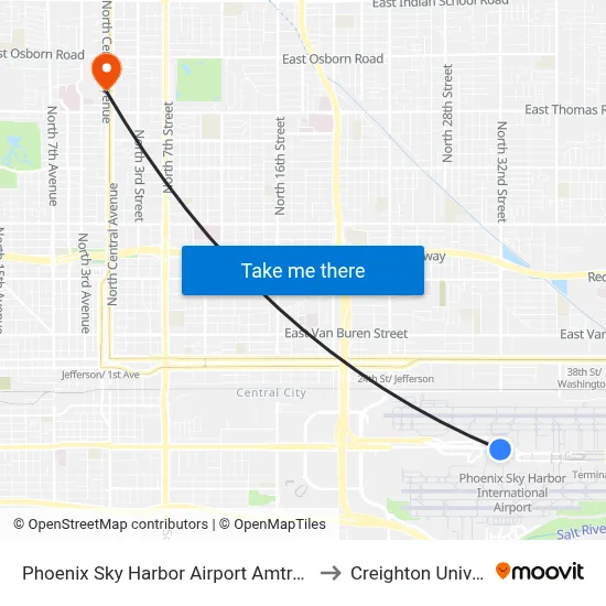 Phoenix Sky Harbor Airport Amtrak Station to Creighton University map