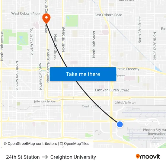 24th St Station to Creighton University map