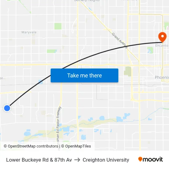 Lower Buckeye Rd & 87th Av to Creighton University map