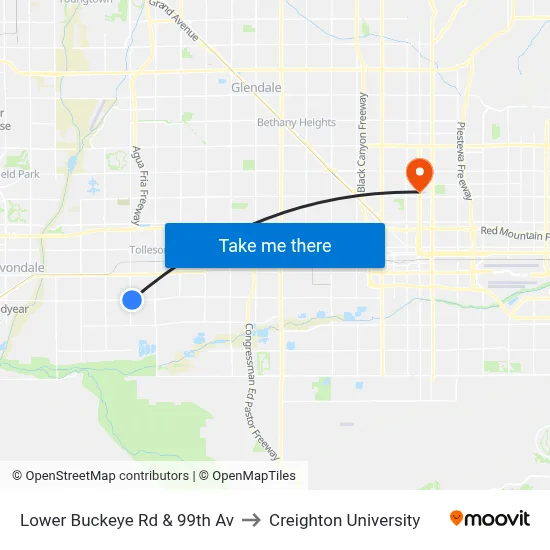 Lower Buckeye Rd & 99th Av to Creighton University map