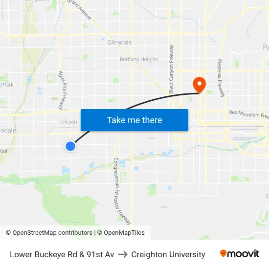 Lower Buckeye Rd & 91st Av to Creighton University map