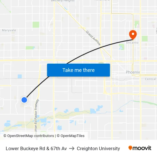 Lower Buckeye Rd & 67th Av to Creighton University map