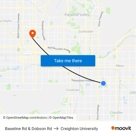 Baseline Rd & Dobson Rd to Creighton University map