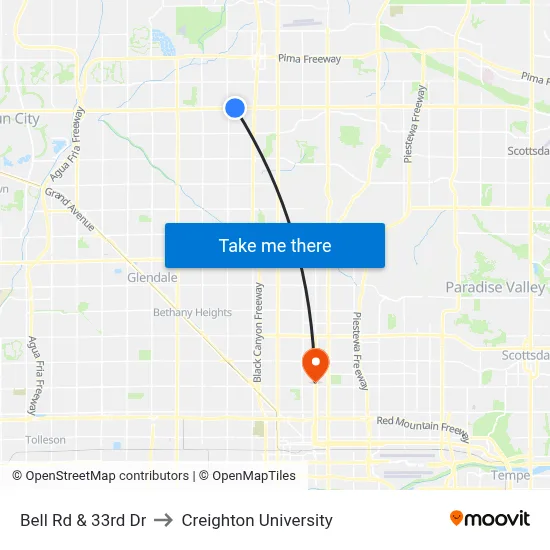 Bell Rd & 33rd Dr to Creighton University map