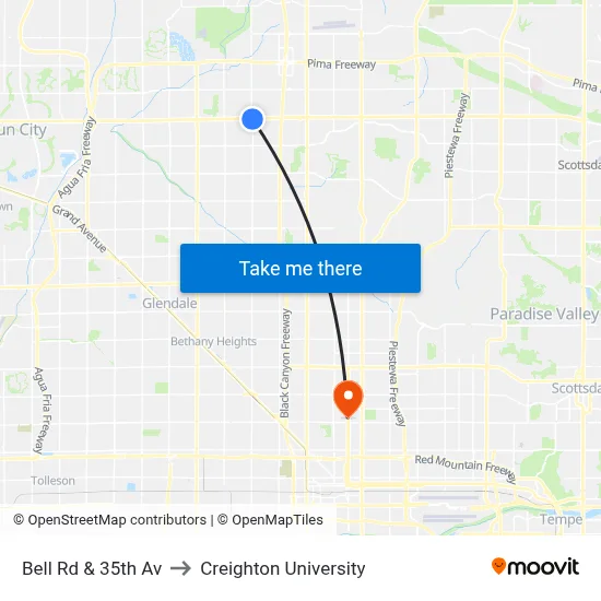 Bell Rd & 35th Av to Creighton University map