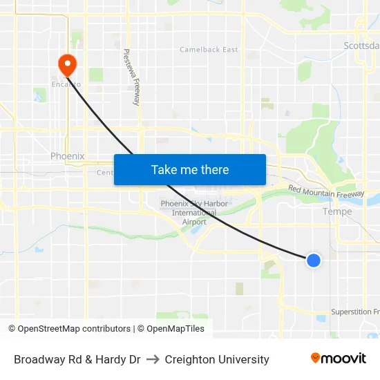 Broadway Rd & Hardy Dr to Creighton University map