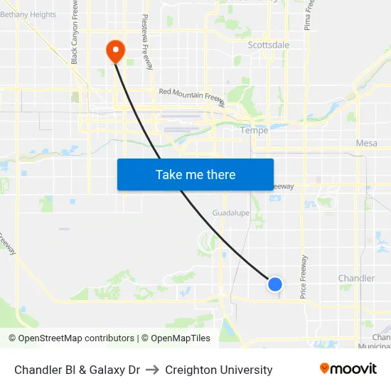 Chandler Bl & Galaxy Dr to Creighton University map