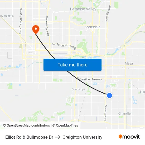 Elliot Rd & Bullmoose Dr to Creighton University map