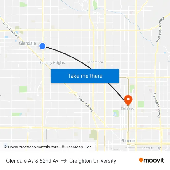 Glendale Av & 52nd Av to Creighton University map