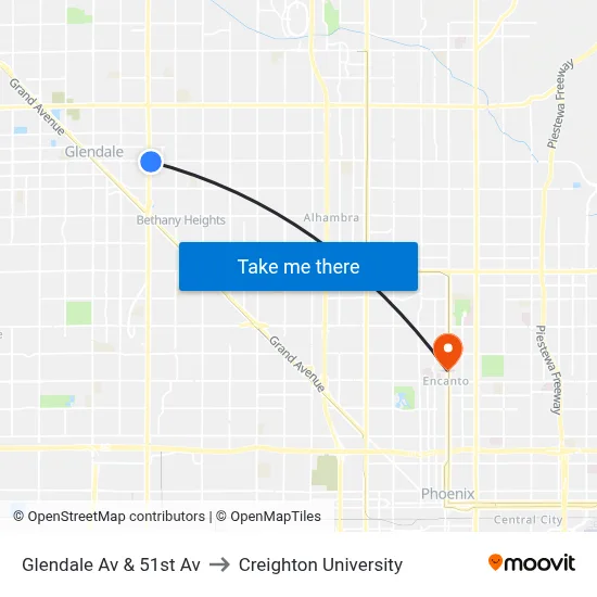 Glendale Av & 51st Av to Creighton University map