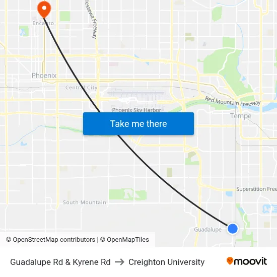 Guadalupe Rd & Kyrene Rd to Creighton University map