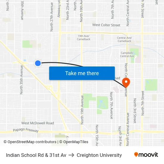 Indian School Rd & 31st Av to Creighton University map