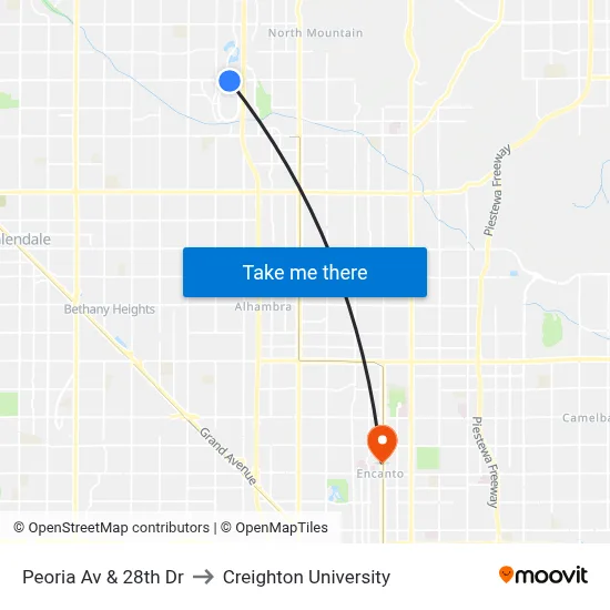 Peoria Av & 28th Dr to Creighton University map