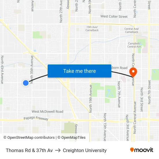 Thomas Rd & 37th Av to Creighton University map