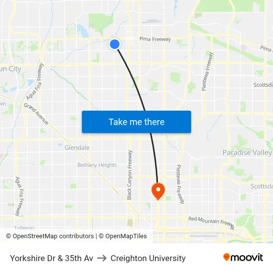 Yorkshire Dr & 35th Av to Creighton University map