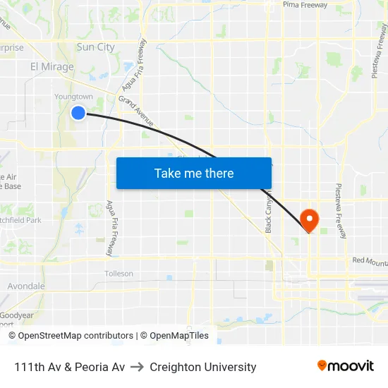 111th Av & Peoria Av to Creighton University map