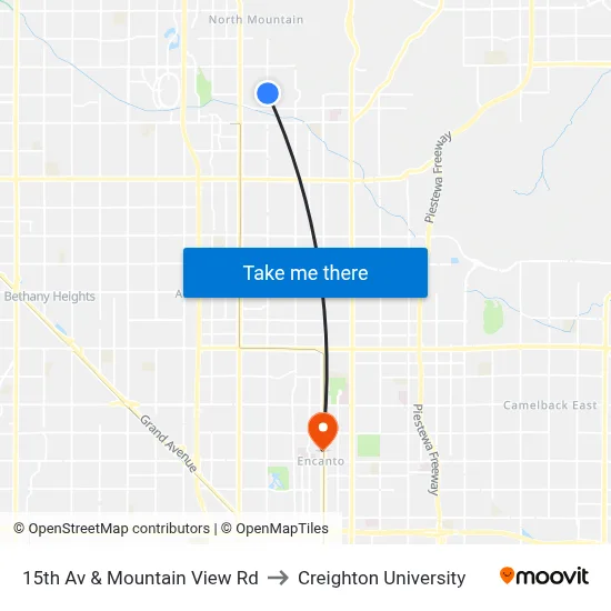 15th Av & Mountain View Rd to Creighton University map