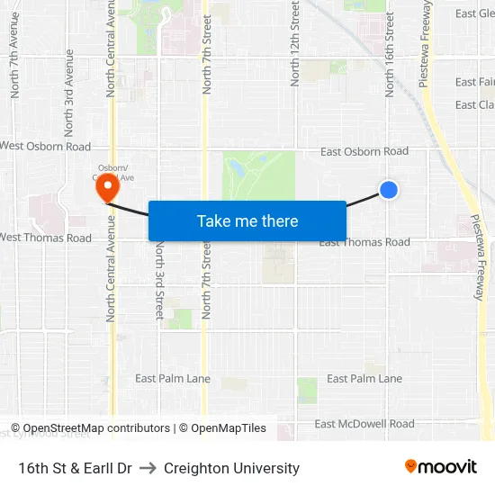 16th St & Earll Dr to Creighton University map