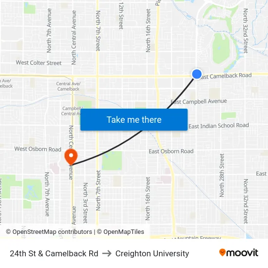 24th St & Camelback Rd to Creighton University map